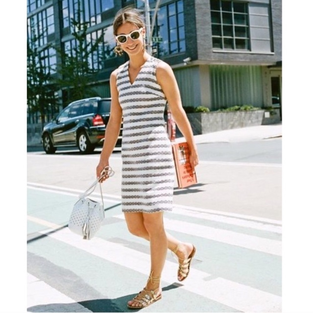 J. Crew striped tweed sheath dress white and gray